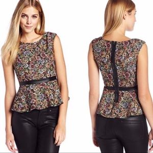 BCBGeneration floral leather peplum top size 2